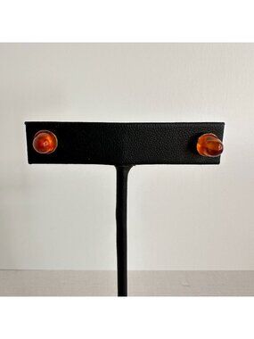 Sterling Silver Gold Wash Amber Cabochon Round Stud Earrings